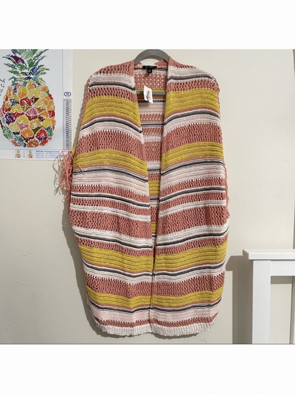 Jessica Simpson Striped Open Knit Cardigan — Coral & Yellow